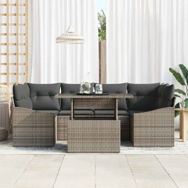Gartensofa Set Grau Poly-Rattan mit Kissen