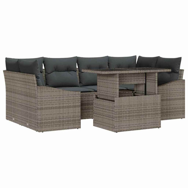 Gartensofa Set Grau Poly-Rattan mit Kissen