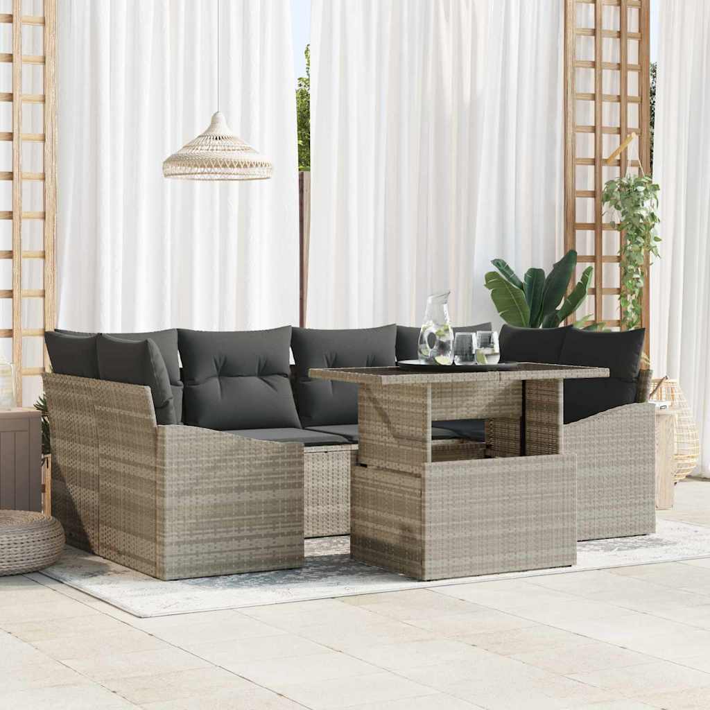 vidaXL Salon de jardin avec rangement 7 pcs Gris clair résine tressée