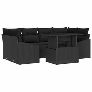 Garten Sofa Set Schwarz Poly Rattan 7-teilig