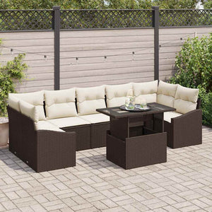 vidaXL Salon de jardin avec coussins 8 pcs Marron et crème Résine tressée