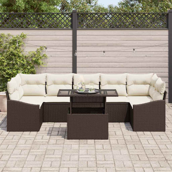 vidaXL Salon de jardin avec coussins 8 pcs Marron et crème Résine tressée