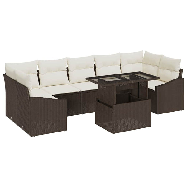 vidaXL Salon de jardin avec coussins 8 pcs Marron et crème Résine tressée