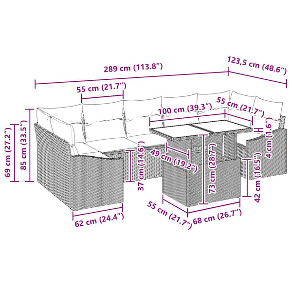 vidaXL Salon de jardin avec coussins 8 pcs Marron et crème Résine tressée