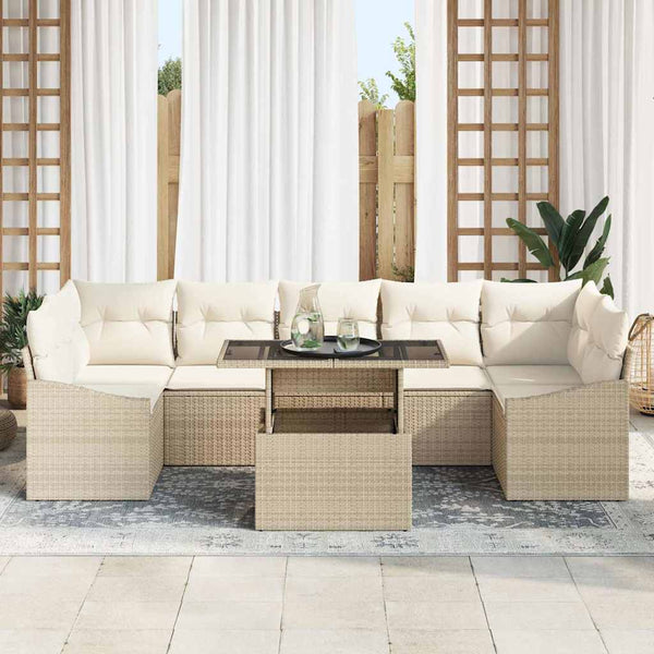 Garten Sofa Set Beige Creme Poly-Rattan 8-teilig
