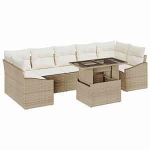 Garten Sofa Set Beige Creme Poly-Rattan 8-teilig