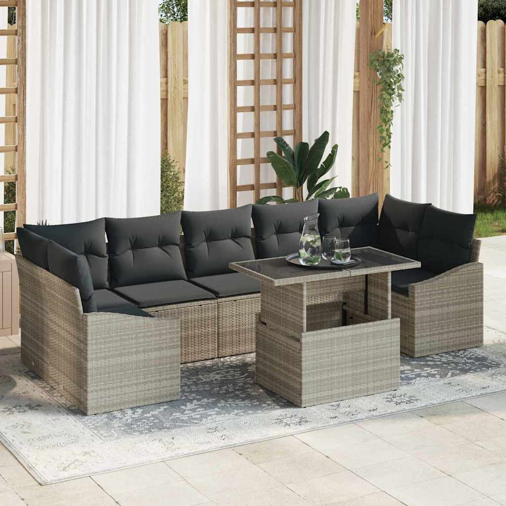 vidaXL Garden Sofa Set with Cushions 8 pcs Light Grey Poly Rattan