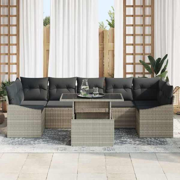 Garten Sofa Set Hellgrau Poly-Rattan 8-teilig