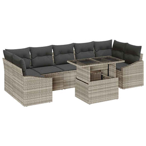 Garten Sofa Set Hellgrau Poly-Rattan 8-teilig