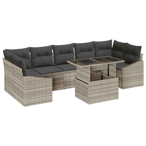 Garten Sofa Set Hellgrau Poly-Rattan 8-teilig