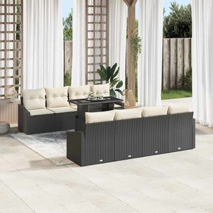 Garten Sofa Set 7-teilig Poly-Rattan Schwarz/Creme