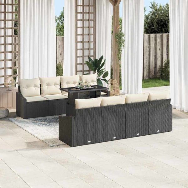 Garten Sofa Set 7-teilig Poly-Rattan Schwarz/Creme