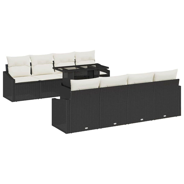 Garten Sofa Set 7-teilig Poly-Rattan Schwarz/Creme
