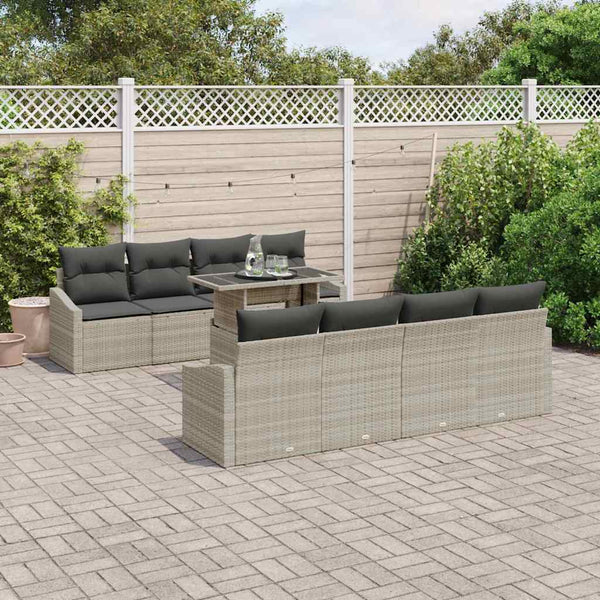 Garten Sofa Set Hellgrau Poly-Rattan 7-teilig