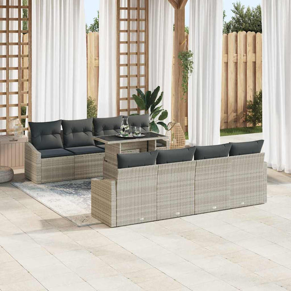 Garten Sofa Set Hellgrau Poly-Rattan 7-teilig
