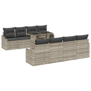 Garten Sofa Set Hellgrau Poly-Rattan 7-teilig