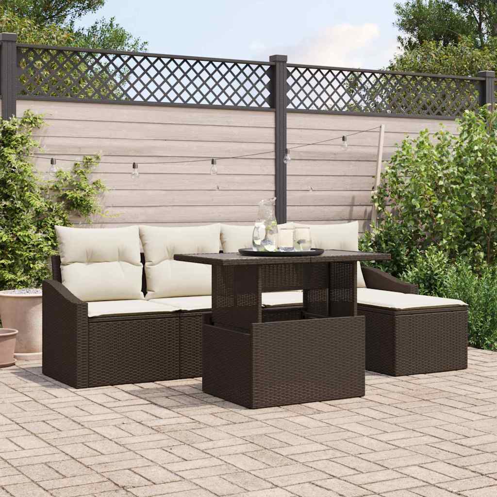 vidaXL Salon de jardin avec coussins 6 pcs Marron et crème
