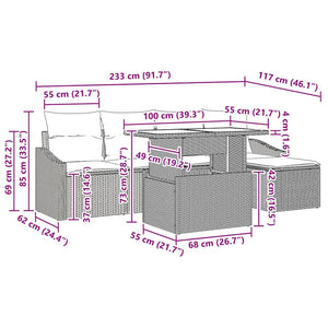 Garten Sofa Set Hellgrau mit Kissen 6-teilig