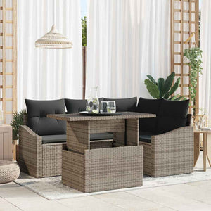 Gartensofa Set Grau Poly-Rattan mit Kissen