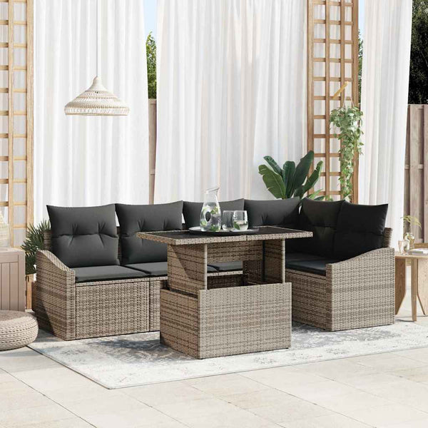Garten Sofa Set Grau mit Kissen 6-teilig