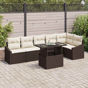 vidaXL Ensemble de canapés de jardin avec coussins 7 pcs marron et crème polyrotin