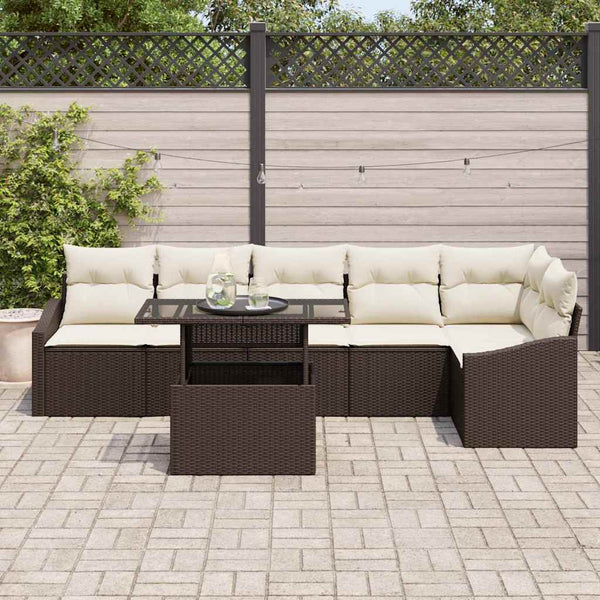 vidaXL Ensemble de canapés de jardin avec coussins 7 pcs marron et crème polyrotin