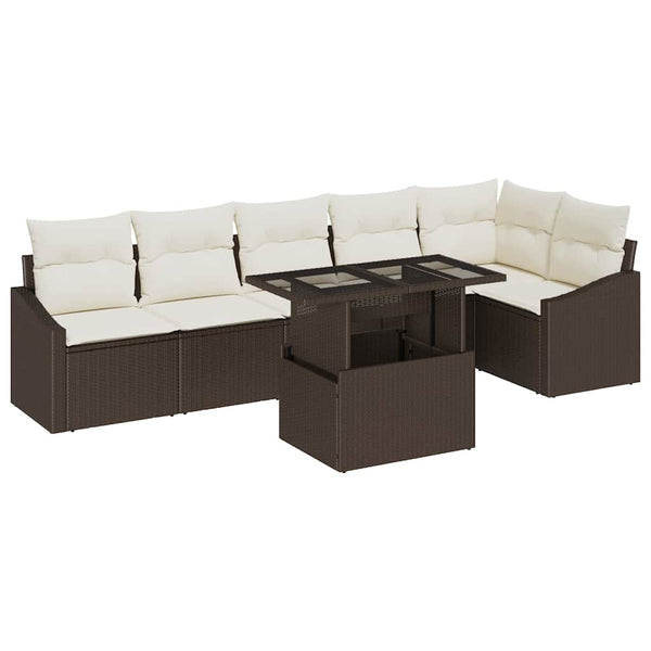 vidaXL Ensemble de canapés de jardin avec coussins 7 pcs marron et crème polyrotin