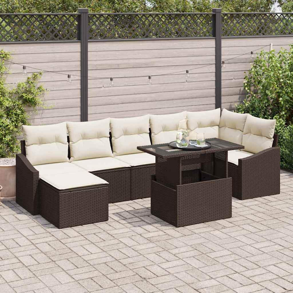 Gartensofa Set Braun Creme 8-teilig