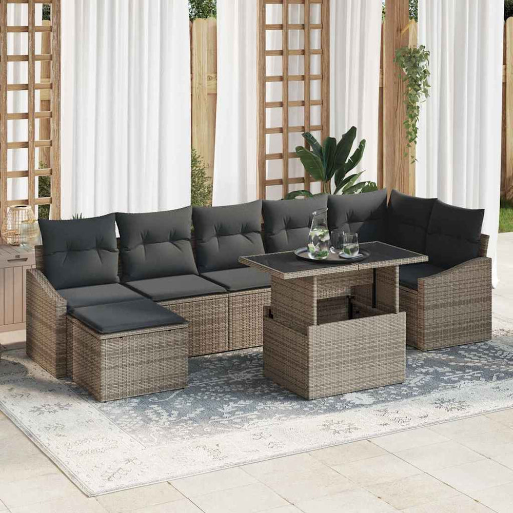 vidaXL Ensemble de canapés de jardin avec coussins et rangements 8 pcs Gris Poly-rotin