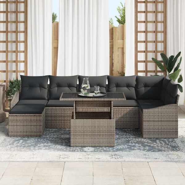 Gartensofa Set Grau Poly Rattan mit Kissen & Stauraum