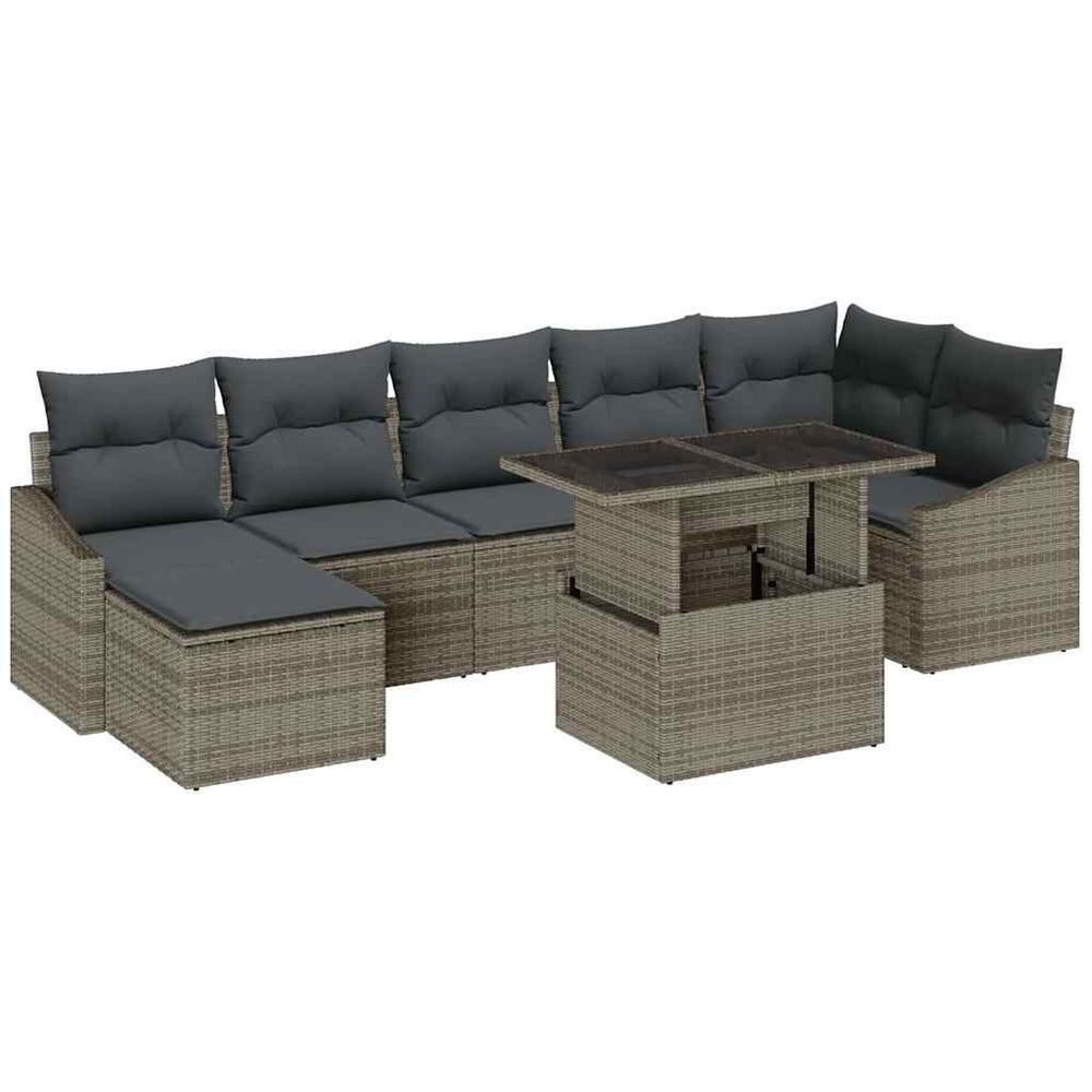 vidaXL Ensemble de canapés de jardin avec coussins et rangements 8 pcs Gris Poly-rotin