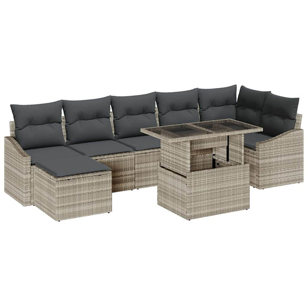 Gartensofa Set Hellgrau Poly-Rattan 8-teilig