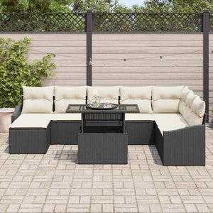 vidaXL Salon de jardin avec coussins 9 pcs Noir et Crème Résine tressée