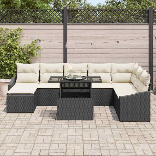 vidaXL Salon de jardin avec coussins 9 pcs Noir et Crème Résine tressée