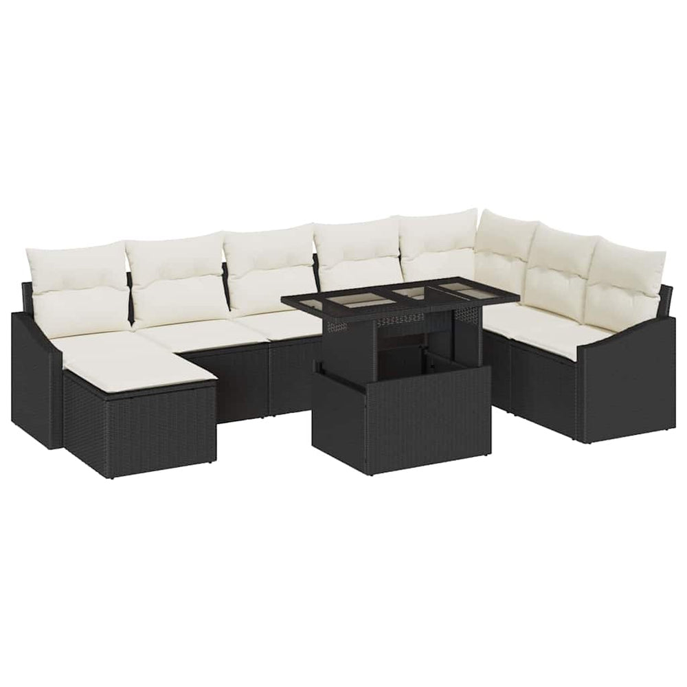 Poly Rattan Sofa Set Schwarz & Creme
