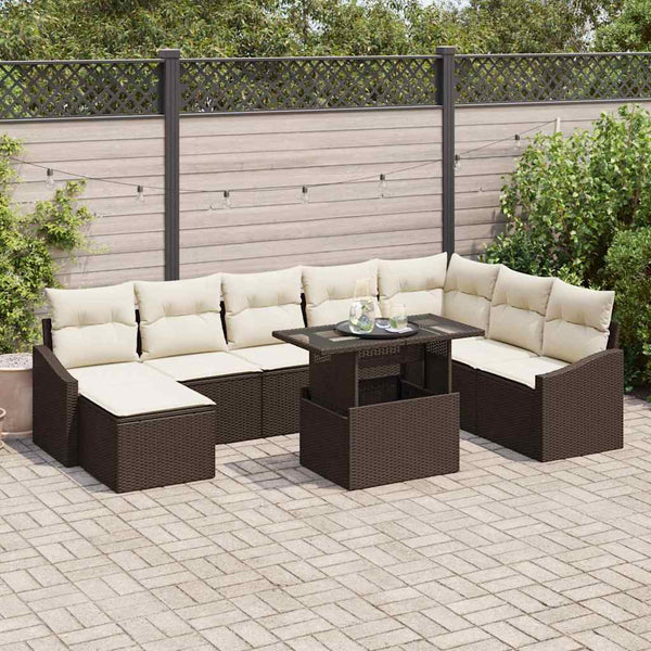 vidaXL Salon de jardin avec coussins 9 pcs Marron et Crème Résine tressée