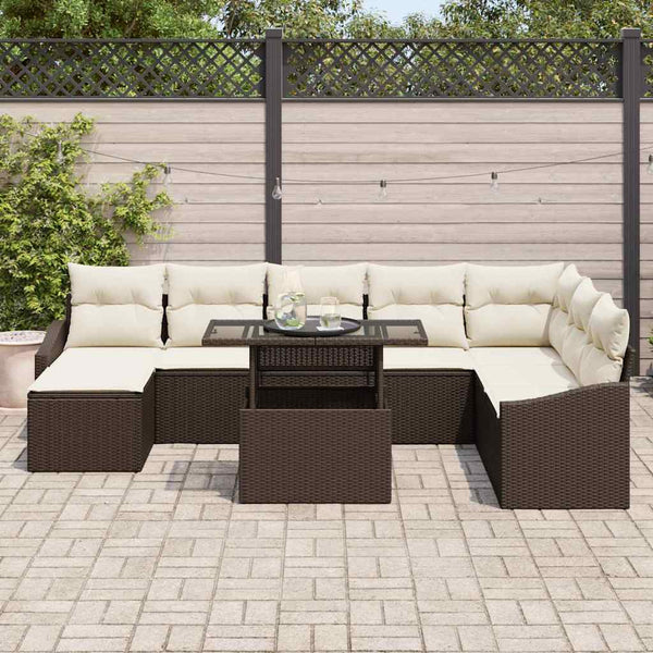 vidaXL Salon de jardin avec coussins 9 pcs Marron et Crème Résine tressée