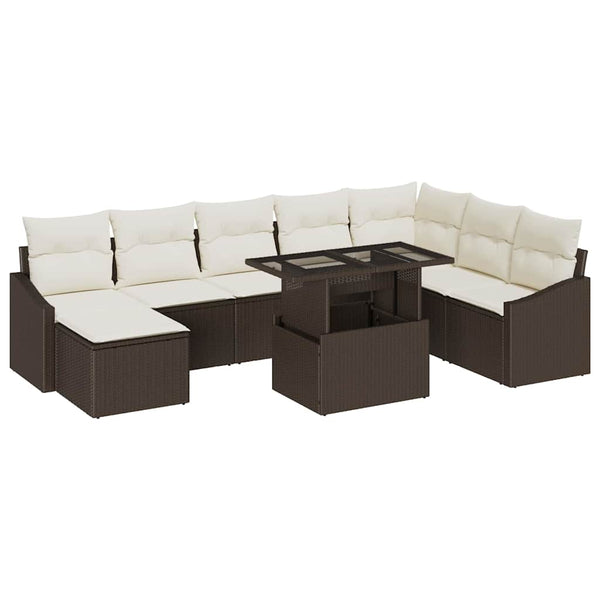 vidaXL Salon de jardin avec coussins 9 pcs Marron et Crème Résine tressée