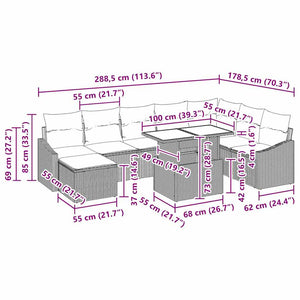 vidaXL Salon de jardin avec coussins 9 pcs Marron et Crème Résine tressée