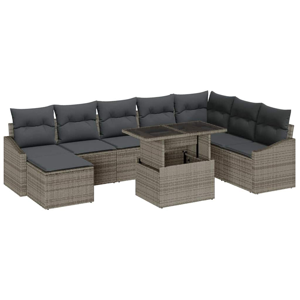 Graues Poly-Rattan Sofa Set mit Kissen & Stauraum