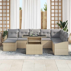 vidaXL Salon de jardin avec coussins 9 pcs Beige et gris clair Résine tressée