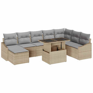 vidaXL Salon de jardin avec coussins 9 pcs Beige et gris clair Résine tressée