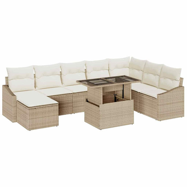 Sofa Set Beige Creme Poly-Rattan 9-teilig