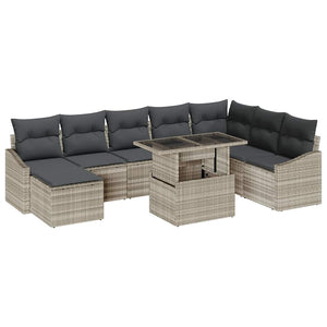 Sofa Set mit Kissen Hellgrau Poly-Rattan 9-teilig