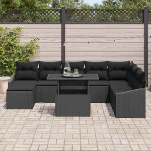 vidaXL Salon de jardin avec coussins avec rangement 9 pcs Résine tressée noire