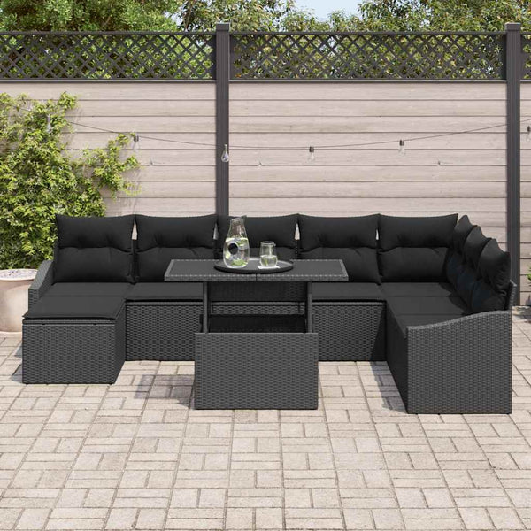 vidaXL Salon de jardin avec coussins avec rangement 9 pcs Résine tressée noire
