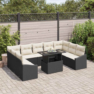 Poly Rattan Sofa Set Schwarz/Creme