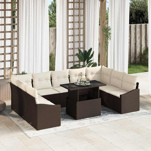 Poly Rattan Sofa Set Braun/Creme 10-teilig