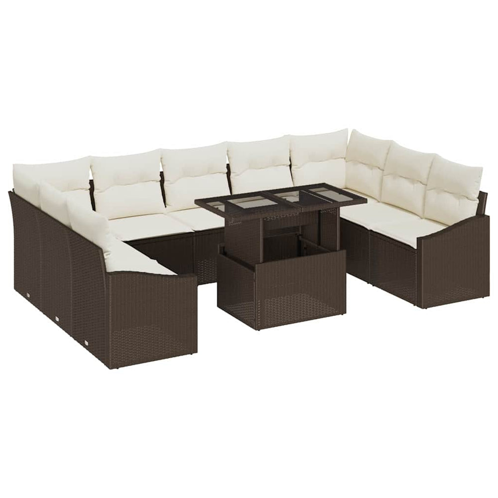 Poly Rattan Sofa Set Braun/Creme 10-teilig