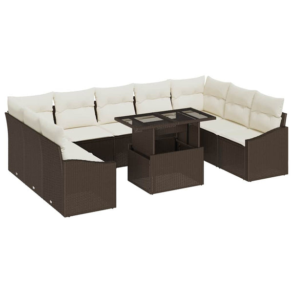 Poly Rattan Sofa Set Braun/Creme 10-teilig